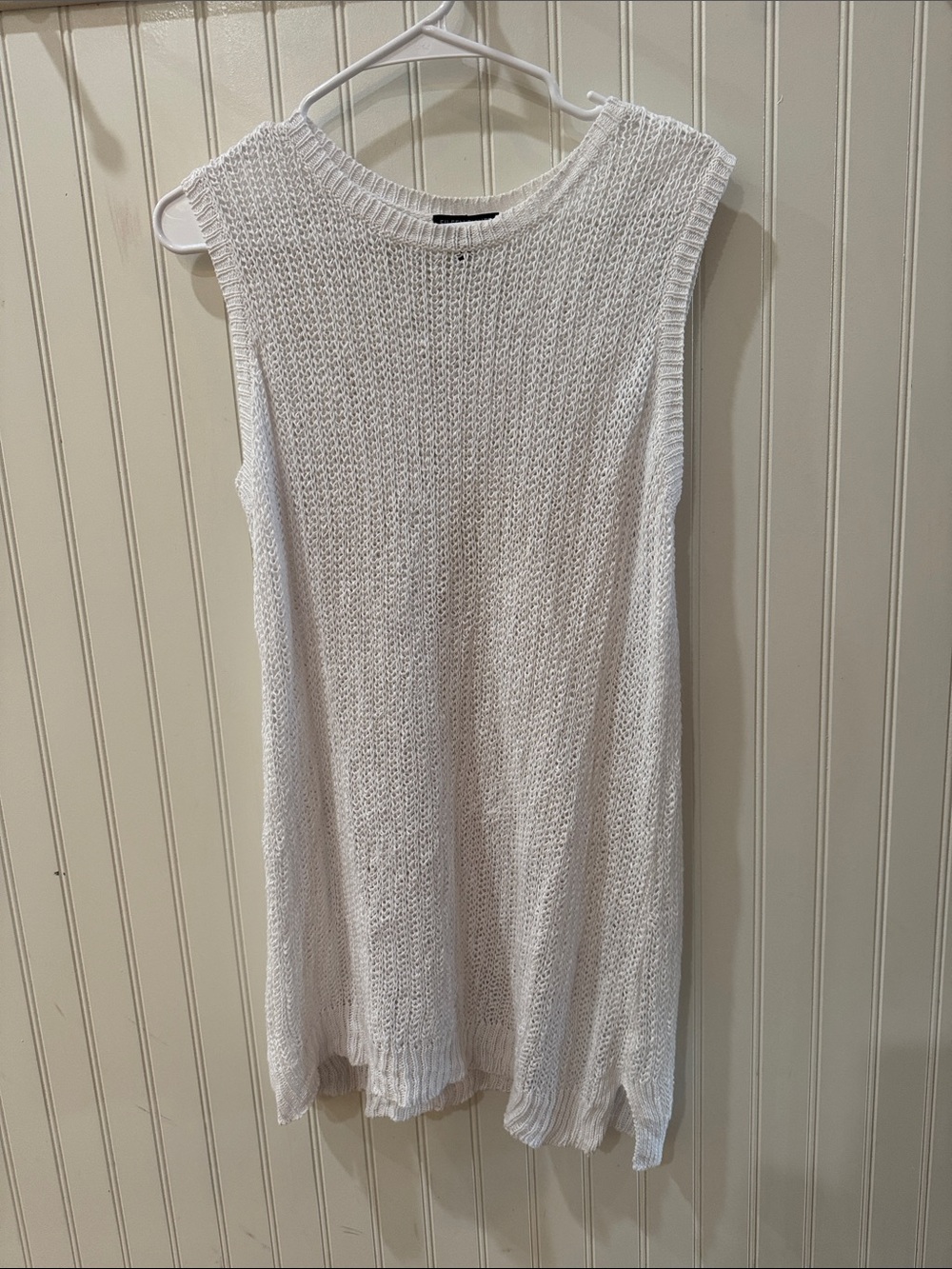 Eileen Fisher White Open-Knit Sleeveless Tunic 100% organic linen
